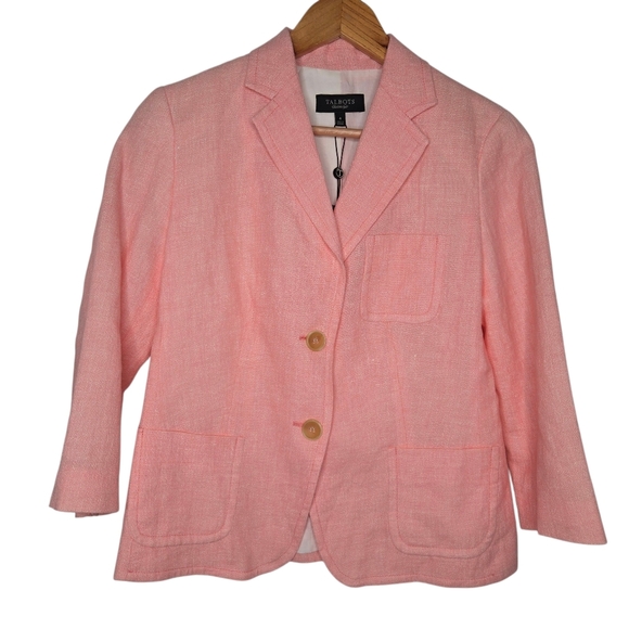 Talbots Womens Pink Linen Blend Single Breasted Lined Blazer Size 4 - Picture 1 of 12